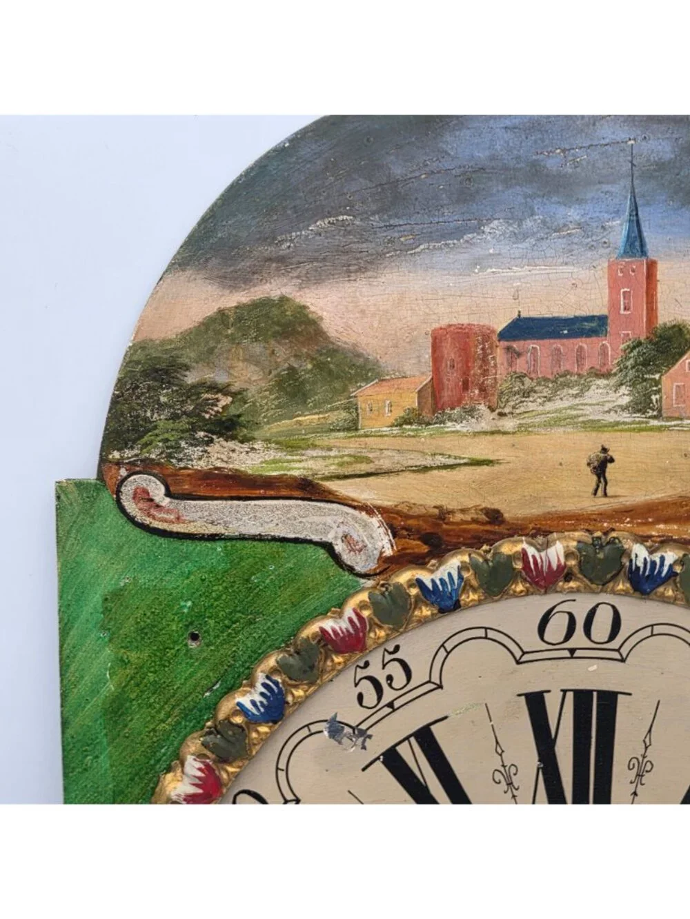 Clock Face Hand Painted Metal 1890s Dutch Longcase Table decor Decoration Face